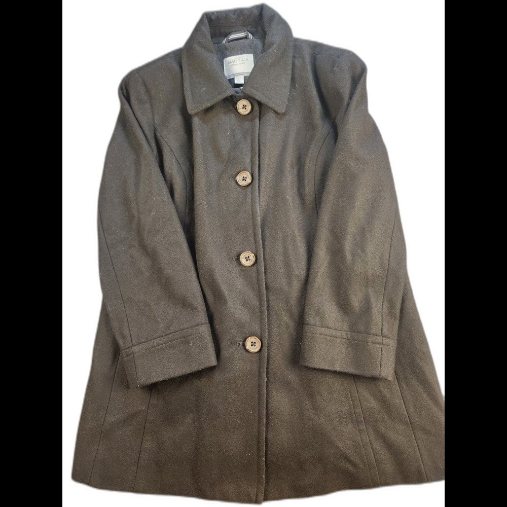 Nautica Women’s Wool Blend Coat Jacket Black XL Button Front Lined - Picture 2 of 9